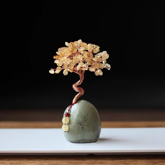 Yellow Vintage Crystal Money Tree Figurine for Home Decoration