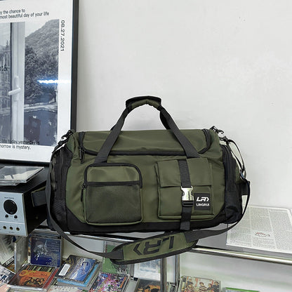 Green Unisex Travel Bag with Utility Buckles and Wet/Dry Compartments