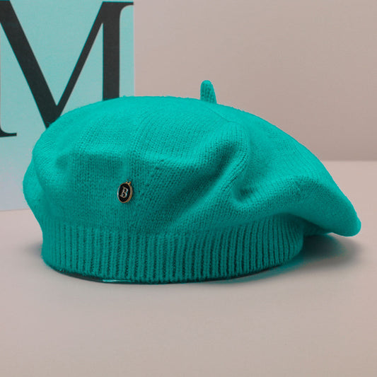 Green Vintage Inspired Knitted Beret - Stretchy & Comfortable Wool Blend Cap