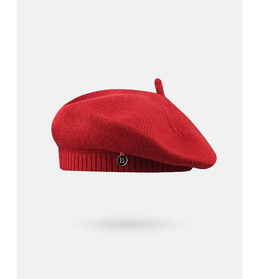 Red Vintage Inspired Knitted Beret - Stretchy & Comfortable Wool Blend Cap