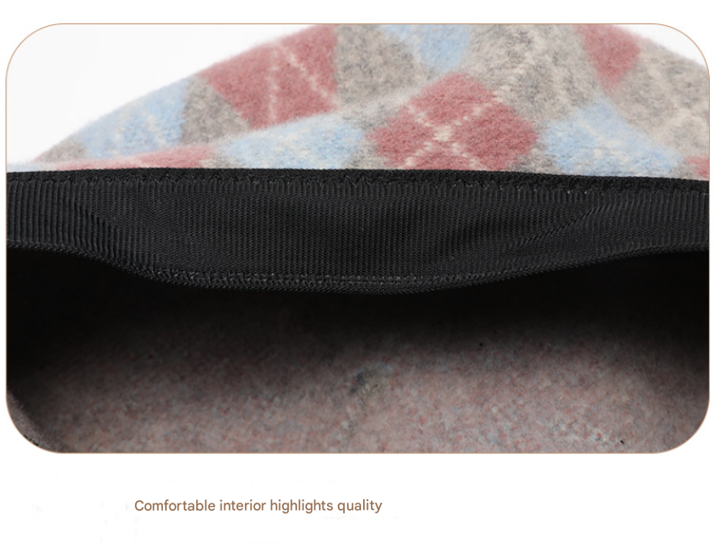 Diamond Colorblock Wool Beret - Stylish Plaid Painter Hat, Warm and Soft - (Blue)