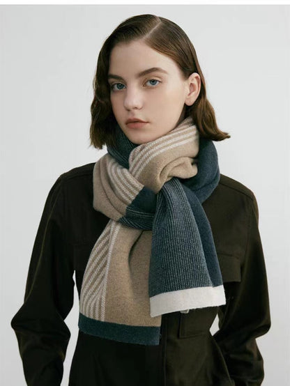 Green Elegant Color Block Striped Scarf -Men's & Women's Versatile, Winter Warmth 165x29cm
