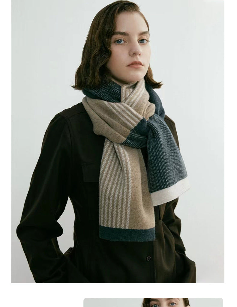 Green Elegant Color Block Striped Scarf -Men's & Women's Versatile, Winter Warmth 165x29cm