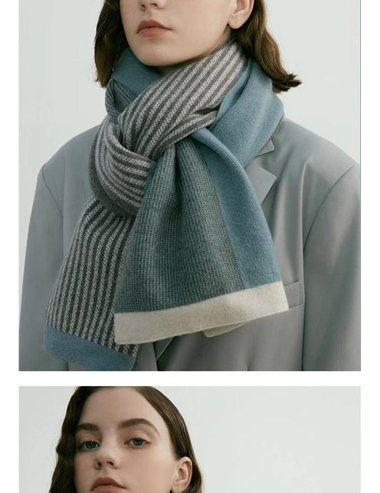 Blue Elegant Color Block Striped Scarf -Men's & Women's Versatile, Winter Warmth 165x29cm