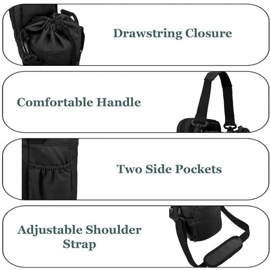 Black Portable Crossbody Water Bottle Holder with Multiple Pockets - Thermal Cooler Bag