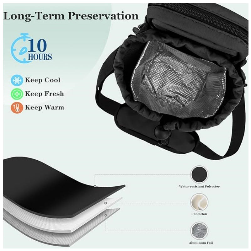 Green Portable Crossbody Water Bottle Holder with Multiple Pockets - Thermal Cooler Bag