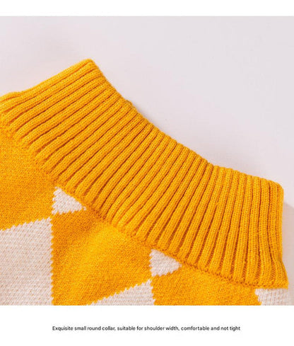 Classic Argyle Dog Sweater - Yellow & White Knit for Corgis & Medium Breeds (Size : L)