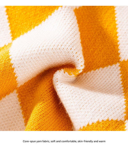 Classic Argyle Dog Sweater - Yellow & White Knit for Corgis & Medium Breeds (Size : L)