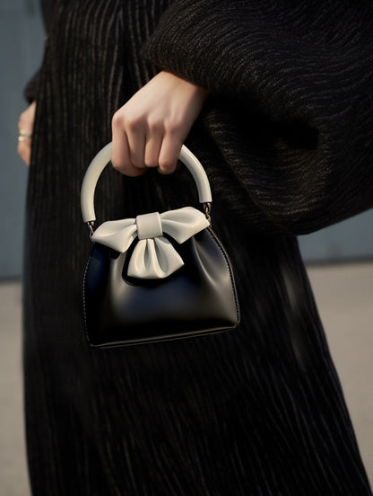 Statement Bow Mini Handbag - Black & White Color Block Top Handle