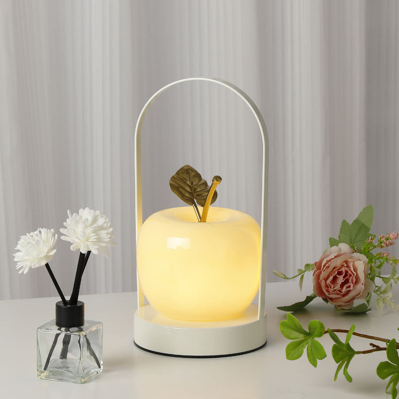 Yellow Decorative Apple Table Lamp - USB-C,  3 Light Modes, Metal Handle