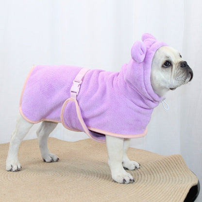 Purple Hooded Dog Bathrobe - Super Absorbent, Adjustable Fit, Cozy Pet Towel (Size : XL)
