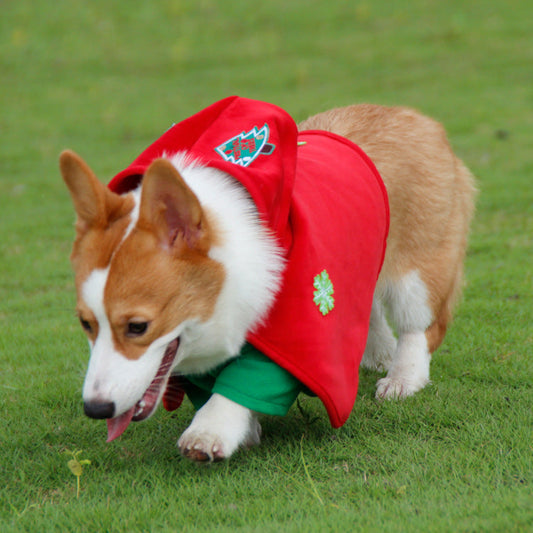 Christmas Dog Costume - Festive Hooded Cape & Green Jumpsuit Outfit (Size : XL)