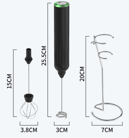 Green USB Rechargeable Milk Frother - 3-Speed Handheld Electric Whisk with Stand