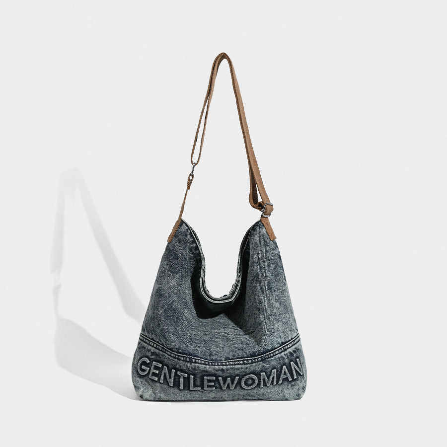 Washed Denim Tote Bag - Large Capacity Shoulder & Crossbody