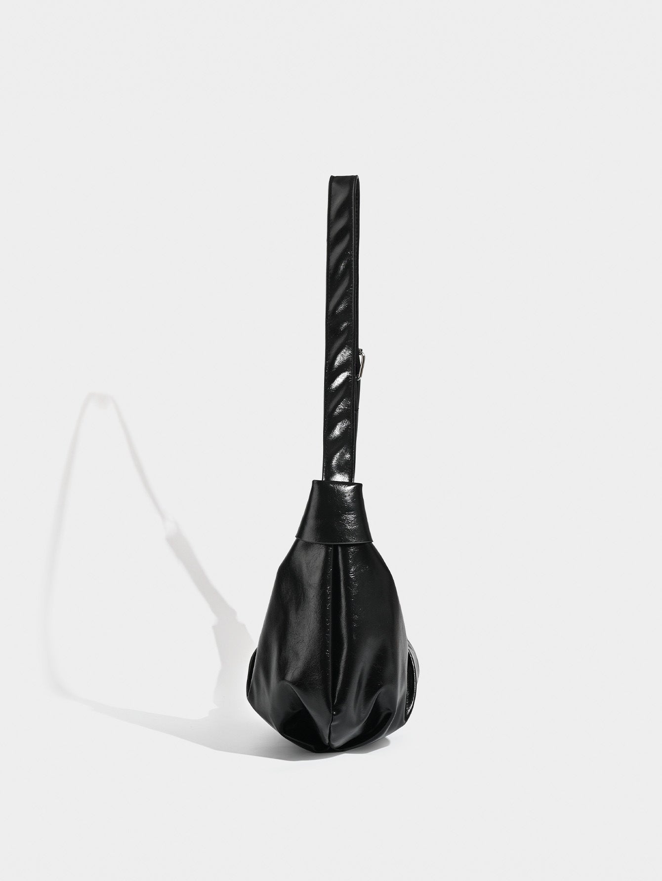 Chic Ruched Faux Leather Bag - Vintage Inspired Croissant Style, Black