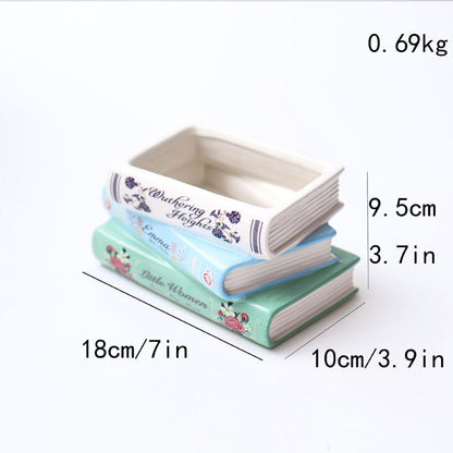 Literary Book Vase - Creative Ceramic Planter & Desk Organizer(Stack of books)