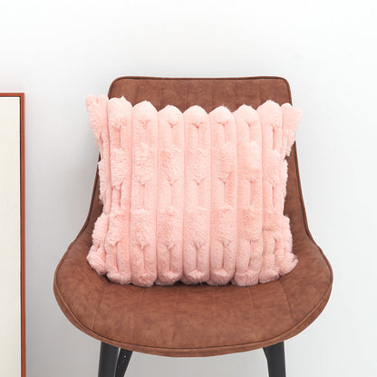 A pair of pink Plush Faux Rabbit Fur Throw Pillow Cover - Textured Wheat Ear Design (45x45cm)