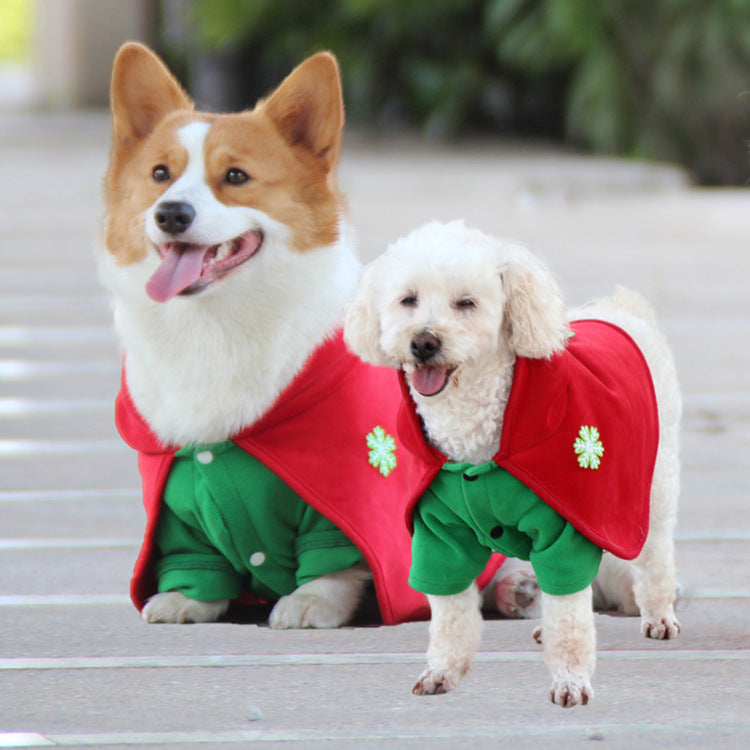Christmas Dog Costume - Festive Hooded Cape & Green Jumpsuit Outfit (Size : 3XL)