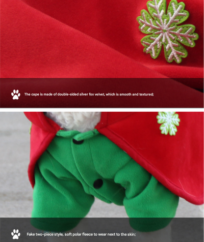 Christmas Dog Costume - Festive Hooded Cape & Green Jumpsuit Outfit (Size : 3XL)
