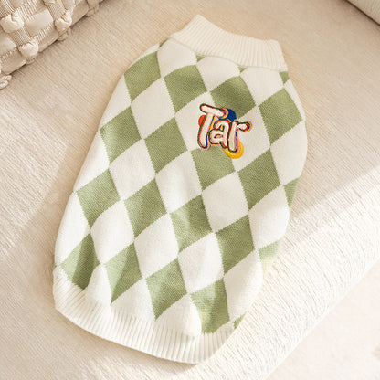 Classic Argyle Dog Sweater - Green & White Knit for Corgis & Medium Breeds (Size : M)