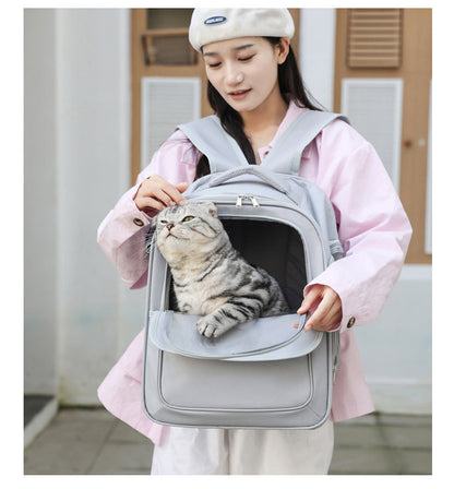 Grey Spacious Pet Carrier Backpack with Clear Window - Comfortable Travel Bag for Cats & Small Dogs