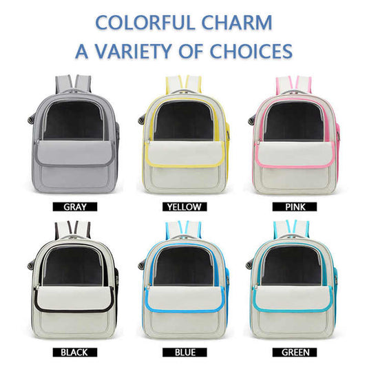Beige And Green Spacious Pet Carrier Backpack with Clear Window - Comfortable Travel Bag for Cats & Small Dogs