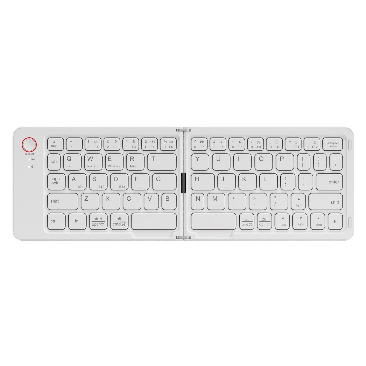 White Ultra-Slim Foldable Bluetooth Keyboard - Portable Wireless Rechargeable Travel Keyboard for iOS Android Windows Devices