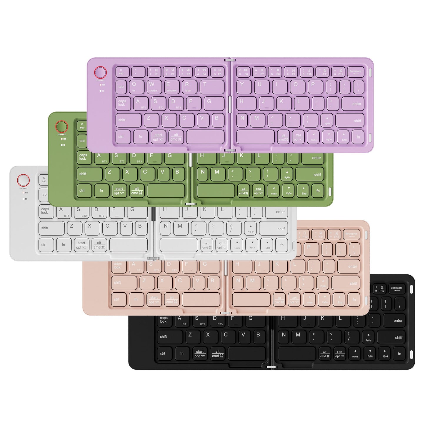 Green Ultra-Slim Foldable Bluetooth Keyboard - Portable Wireless Rechargeable Travel Keyboard for iOS Android Windows Devices