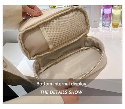 Brown Large Capacity Double Layer PU Leather Makeup Bag - Portable Travel Cosmetic Organizer Case