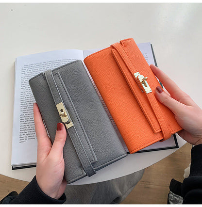 Pink Elegant Women's Turn Lock Long Wallet - Black PU Leather Clutch Purse with Card Slots & Zipper Pocket
