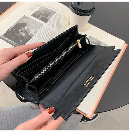 Pink Elegant Women's Turn Lock Long Wallet - Black PU Leather Clutch Purse with Card Slots & Zipper Pocket