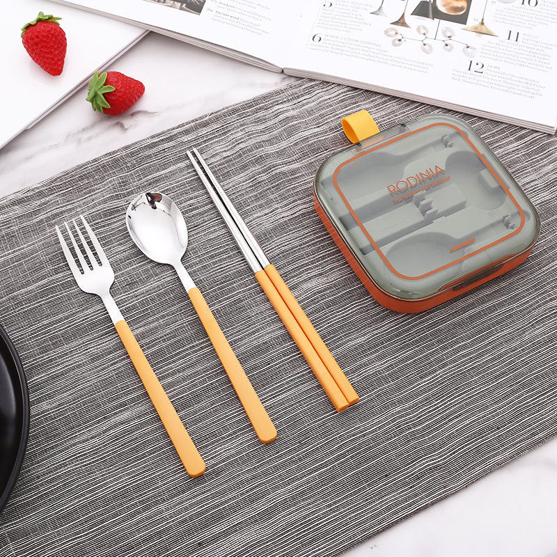 2 Sets Orange And Grey Portable Stainless Steel Cutlery Set -  Reusable Utensils (2 Fork, 2 Spoon, 2 pairs of Chopsticks) with Compact Travel Case