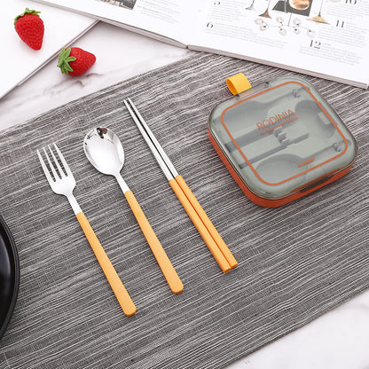 2 Sets Orange And Grey Portable Stainless Steel Cutlery Set -  Reusable Utensils (2 Fork, 2 Spoon, 2 pairs of Chopsticks) with Compact Travel Case