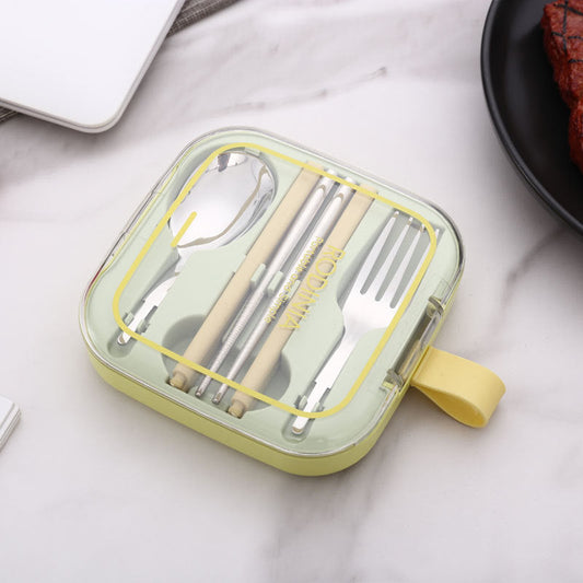 2 Sets Green Portable Stainless Steel Cutlery Set -  Reusable Utensils (2 Fork, 2 Spoon, 2 pairs of Chopsticks) with Compact Travel Case