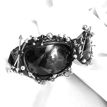 Green Edgy Punk Rock Spiked Sunglasses - Statement Goth Studded Eyewear