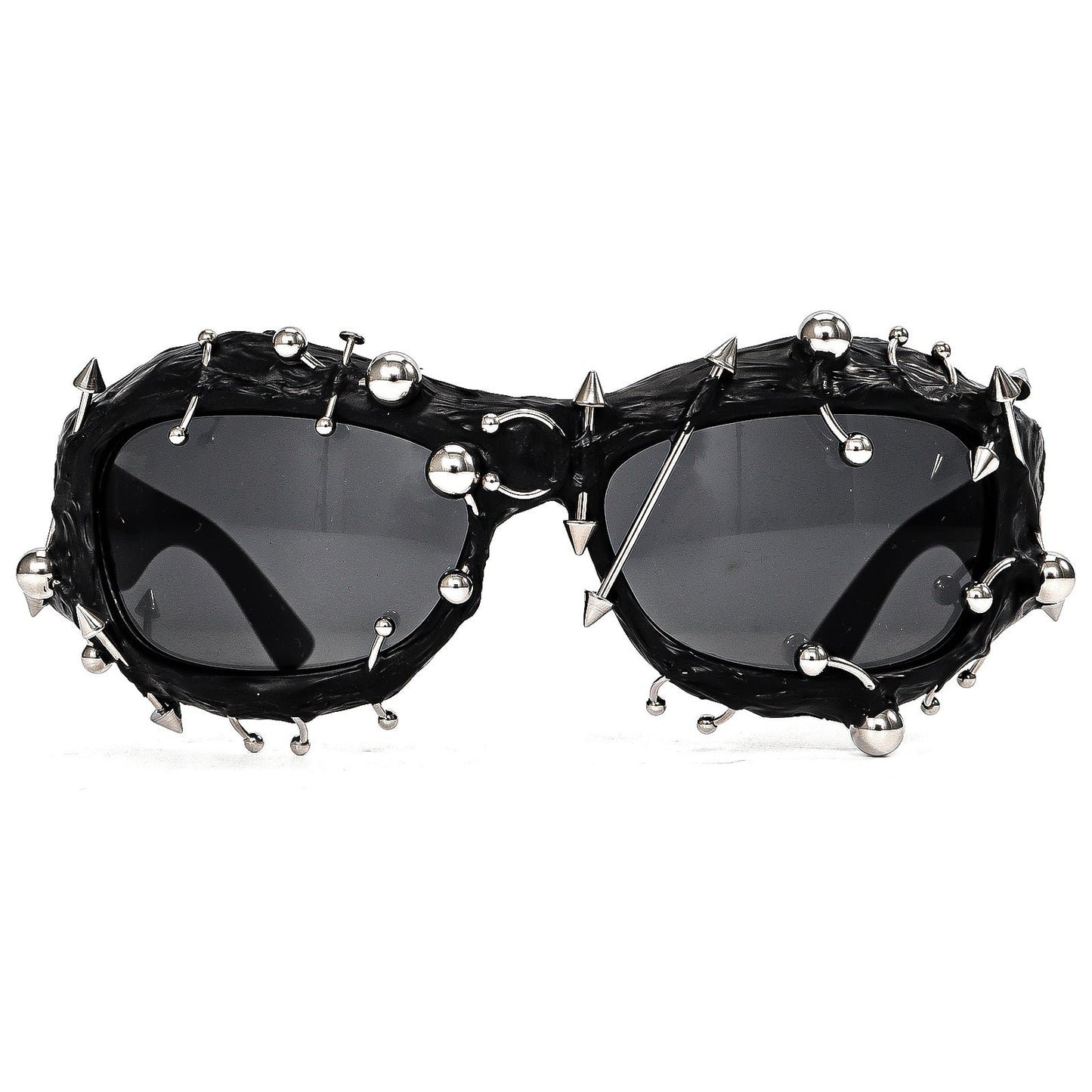 Bright Green Edgy Punk Rock Spiked Sunglasses - Statement Goth Studded Eyewear