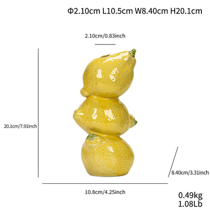 Yellow Zesty Stacked Lemon Ceramic Vase - Cheerful Nordic Tabletop Decor