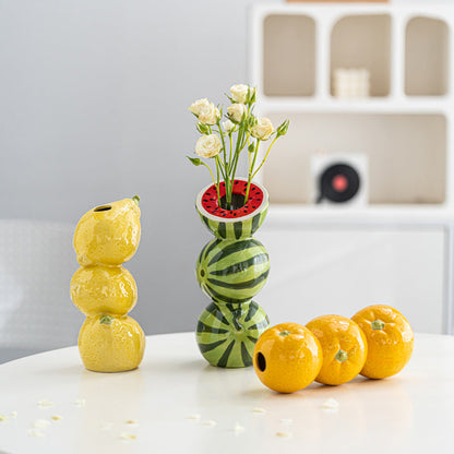 Yellow Zesty Stacked Lemon Ceramic Vase - Cheerful Nordic Tabletop Decor