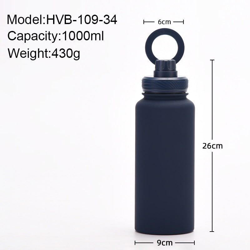 Brown 1L Stainless Steel Water Bottle with Magnetic Phone Holder Lid - Portable Hydration & Hands-Free Stand