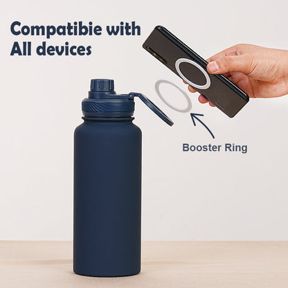 Light Green 1L Stainless Steel Water Bottle with Magnetic Phone Holder Lid - Portable Hydration & Hands-Free Stand