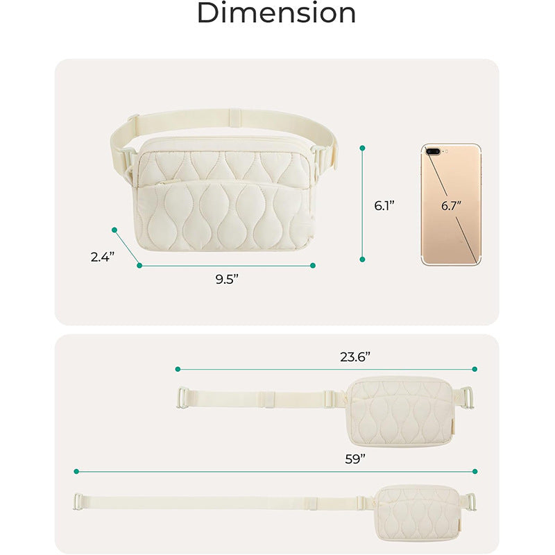 Beige Stylish Quilted Belt Bag - Lightweight Nylon Crossbody Fanny Pack