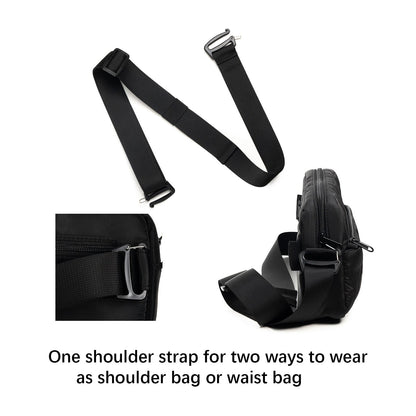Black Stylish Quilted Belt Bag - Lightweight Nylon Crossbody Fanny Pack