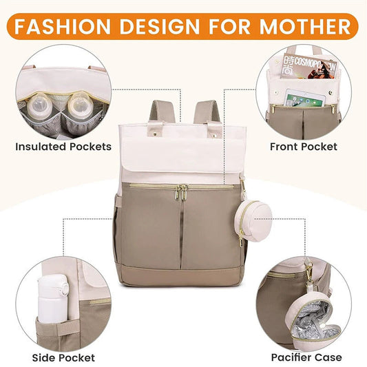 Pink and Grey Stylish Nappy Bag Backpack - Multi-Functional Diaper Bag with Insulated Pockets, Changing Pad & Pacifier Case