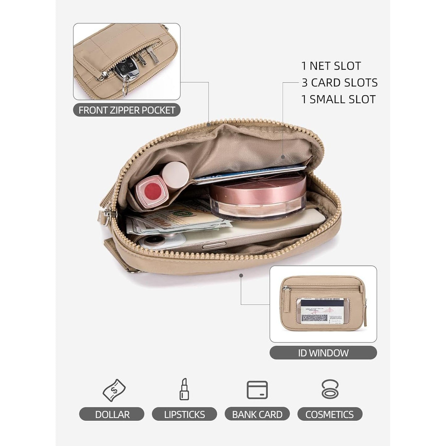 Black RFID Blocking Nylon Wristlet Clutch Wallet - Compact Waterproof Pouch with Card Slots & ID Window