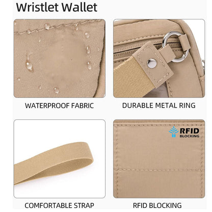 Black RFID Blocking Nylon Wristlet Clutch Wallet - Compact Waterproof Pouch with Card Slots & ID Window