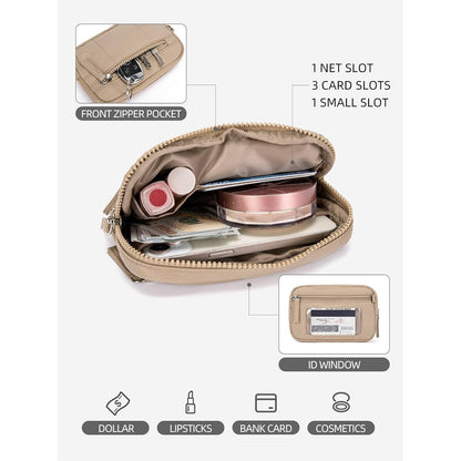 Khaki RFID Blocking Nylon Wristlet Clutch Wallet - Compact Waterproof Pouch with Card Slots & ID Window