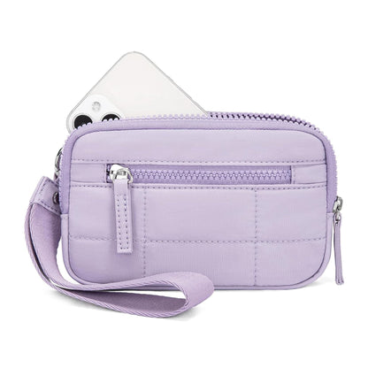Purple RFID Blocking Nylon Wristlet Clutch Wallet - Compact Waterproof Pouch with Card Slots & ID Window