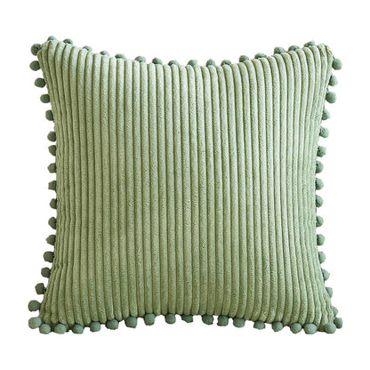 Orange Soft Corduroy Cushion Cover Set (1 Square + 1 Rectangular) with Pom Pom Trim - Decorative Throw Pillow Cases for Sofa Couch
