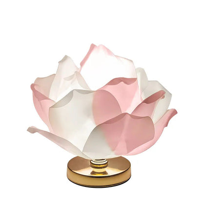 White Elegant Lotus Flower Table Lamp - Decorative Bedside Night Light for Bedroom Ambiance