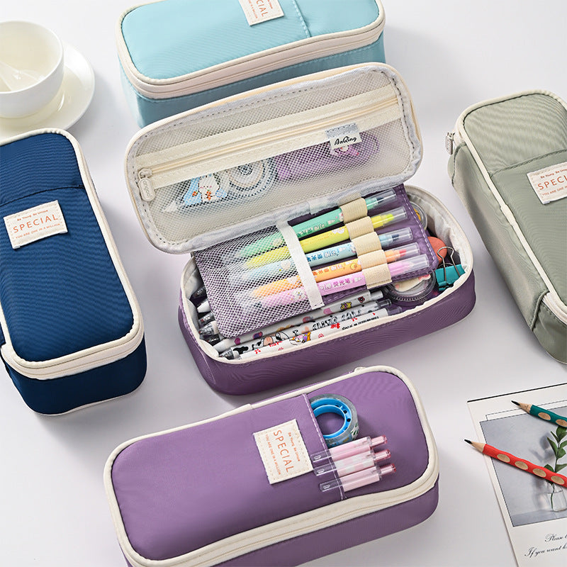 Green Large Capacity Expandable Pencil Case - Multi-Compartment Student Stationery Pouch (Only with pencil case)